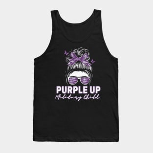 Purple up for military kids Messy bun Military child Month Tank Top